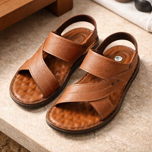 Men's Fashion Gladiator Leather Sandals Summer Beach Shoes  Camel Size 9.5